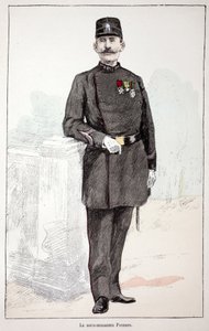 サブブリガディア（副軍人）のポワソンです。アルフレッド・レイ(1864-?)とルイ・ルピーヌ(1846-1933)がセーヌ川警部補の後援で出版した本「平和の戦士たちの歴史」の挿絵のためのカラー・エッチング。 作： Unknown artist