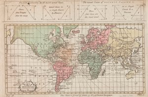 メルカトル図法またはエドゥ・ライト図法による世界、1730年頃（エングレーヴィング） 作： Unknown artist