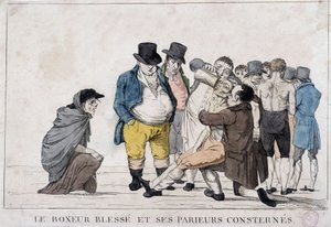 負傷したボクサーと相撲を取る側の人々 - 19世紀、カルナヴァレ。 作： Unknown artist