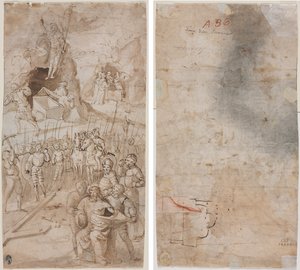 キリストの受難からの 3 つのシーン (直訳) 建築スケッチ (裏) 作： Unknown artist