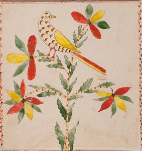 開花枝の小さな黄色と赤の鳥 作： Unknown artist