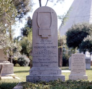 ローマのプロテスタント墓地テスタッチオにある詩人ジョン・キーツ(1795-1821)の墓。墓碑銘は"水に書かれた名前を持つ者がここに眠る" 作： Unknown artist