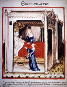 14世紀の医学書「Tacuinum sanitatis」：看護師に助けられた患者。B.N、ウィーン。