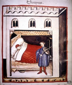14世紀の医学論文集「Tacuinum sanitatis」：睡眠。 作： Unknown artist
