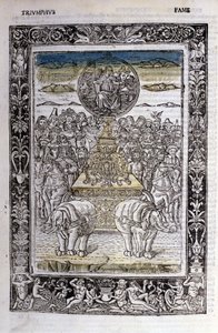 フランチェスコ・ペトラルカ(Petrarca)の名声の凱旋。ミニチュアsd.Bibl.Trivulziana, Milan. 作： Unknown artist