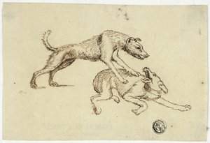 闘う2匹の犬 作： Unknown artist