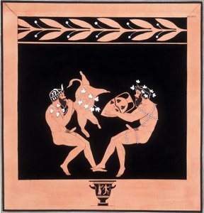 ワインを飲み食いする2匹の動物 - 「エトルスキャンと呼ばれる古代の壺の絵画」は、様々なコレクションから集められたもので、A.クレンナーが彫刻し、A.L.ミレンが解説を加えています。デュボア-メゾンヌーブ著。メゾン・アルフォート、ヴェティナールの図書館