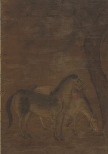 木の下の 2 頭の馬 作： Unknown artist