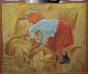 頭に鎌を持った死神。 Alexei Fyodorovich Pakhomov (1900-1973) の絵画、キャンバスに油彩 作： Unknown artist