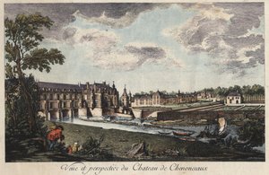 インドール・エ・ロワール地方（フランス）のシュノンソー城の眺望と遠近法 18世紀のエングレービング 作： Unknown artist