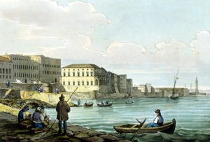 ナポリ、サンタルチアの眺め。1850年頃の水彩画。 作： Unknown artist