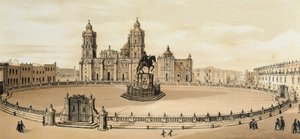 メキシコ・シティのソカロ広場と大聖堂の眺め 19世紀後半のリトグラフ 作： Unknown artist