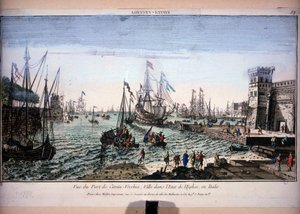 チビタベッキア港の眺め、教会状態の都市、イタリア。18世紀の光学図。 作： Unknown artist