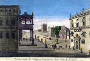 1760年のヴィケロイ宮殿とナポリの街の一部の眺め。 作： Unknown artist