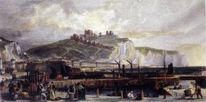 イギリスのドーバー市とその高い白亜の断崖の眺め。1850. 作： Unknown artist