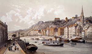ケイ・ティルシットからのリヨンの街の眺め。19世紀のエングレーヴィング。パリ、B.N. 作： Unknown artist