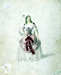 1855年にスカラ座で行われたジュゼッペ・ヴェルディのオペラ「椿姫」のヴィオレッタの衣装。 作： Unknown artist