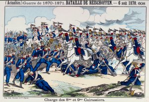 1870年～1871年の戦争：フロッシュウィラー（またはライショフェン）の戦いと戦艦の突撃の様子、1870年6月8日（ヴァースの復興）。19世紀のエングレーヴィング。パリ、B.N. 作： Unknown artist