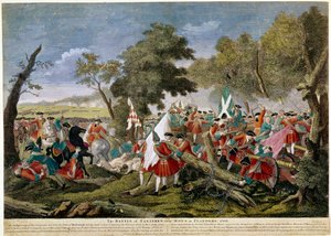 スペイン継承戦争（1701年～1714年）：フランスとベルギーの国境にあるモンス近くのマプラケの戦いの様子1709年11月09日、フランスとスペインの軍隊がイギリス、オランダ、オーストリアの連合軍と戦っている - 1709年のプリント - BN Paris 作： Unknown artist