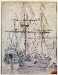 軍艦。18世紀のインクウォッシュ パリ、装飾美術 作： Unknown artist