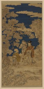 緯糸織りのタペストリー (kesi): 3 つの星の神と 2 人の子供として擬人化された喜び 作： Unknown artist