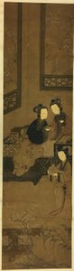 冬：書くこと、読むこと、梅の花を楽しむ女性たち 作： Unknown artist