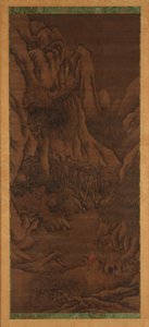 冬の風景: 丘と川。 騎馬旅行者の姿 作： Unknown artist