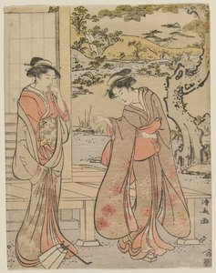 ベランダで提灯を落とす女性 作： Unknown artist