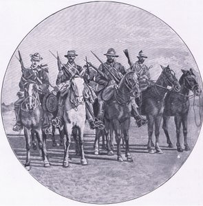 ライフルと傘で武装したボーア人（Harmsworth Bros Limited発行「After Pretoria: The Guerilla War」より 作： Unknown photographer