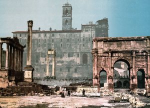 ローマ。 土星の神殿とセッティモ セベロのアーチ。 フォトクロームsd. 1900年頃。 作： Unknown photographer