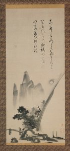 江戸時代の風景画を描いた掛軸17世紀（紙にインク）