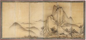 山道の旅人のいる風景 作： Unkoku Toyo