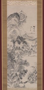 荒野の交差点での空のフェリー、1800年頃（紙にインク） 作： Uragami Gyokudo