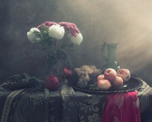 秋の花の静物画 作： 