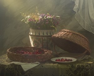 素朴なチェリーの静物画 作： 