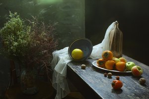 素朴な果物の静物画 作： 