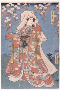 リッチローブを持つ女性（カラー木版画） 作： Utagawa (1786 1865) Kunisada