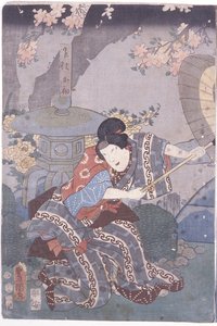 お初ファイティング岩藤（色木版画） 作： Utagawa (1786 1865) Kunisada