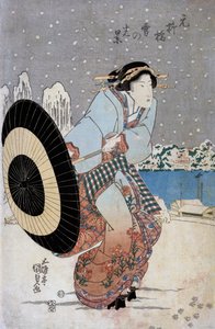 元乃柳橋の夜の雪景色 1825年頃（木版画