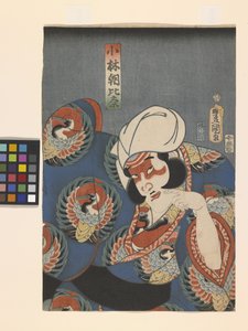 Actor In The Role Of Kobayashi Asahina (colour woodblock print)   1448378   ja       japanese Successfully Translated  Original: Band? Hikosabur? Iv As Ashikaga Yoshimasa And Ichikawa Kodanji Iv As Asakura T?go From Kabuki Play, Higashiyama Sakura S?shi (c 作： Utagawa (1786 1865) Kunisada