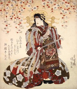 二代目岩井久米三郎「助六ゆかりの江戸桜」アゲマキ役 1830年頃（彩色木版画 作： Utagawa Kunisada