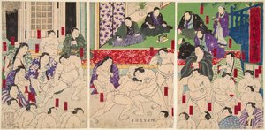 大相撲の高砂部屋のことです。二代目歌川国明（1835-1888）のエスタンプ。 作： Utagawa  Kuniaki