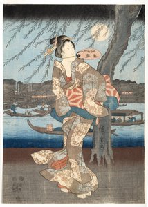 両国での涼しい夏の夜、1848-51（木版）