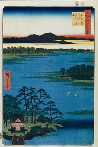 井の頭池の弁天神社。名所江戸百景c。 1858