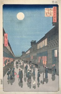 CBL J 2692江戸百景から見る猿若街の夜景、1856年（木版画カラー） 作： Utagawa Hiroshige