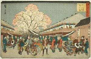 チェッｒｙ Ｂぉっ粗ｍ だｙ 音 テェ 中のチョ おｆ テェ 吉原 （吉原 中のチョ 桜 の 門日）、 ｆろｍ テェ セリエｓ ”ファもうｓ Ｐァ背ｓ 員 江戸 （江戸 名所）” 作： Utagawa Hiroshige