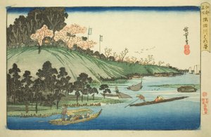 江戸名所シリーズより隅田川花ざかり 作： Utagawa Hiroshige