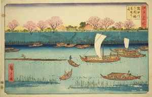 Cherry Trees along the Sumida River Embankment at the Mimeguri Inari Shrine (Sumidagawa Mimeguri Inari tsutsumi no hana), from the series "Famous Places in Edo (Edo meisho)" 作： Utagawa Hiroshige