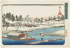 1832-1839年のマサキでの雪の後の晴天 作： Utagawa Hiroshige
