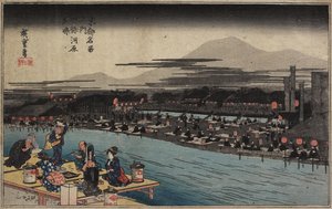 四条川岸の夕涼みc。 1834